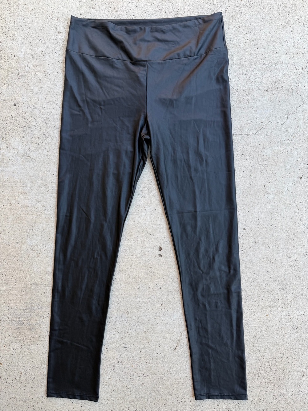 Emprada Black Faux Leather High Waist Leggings Shiny Stretch Size L